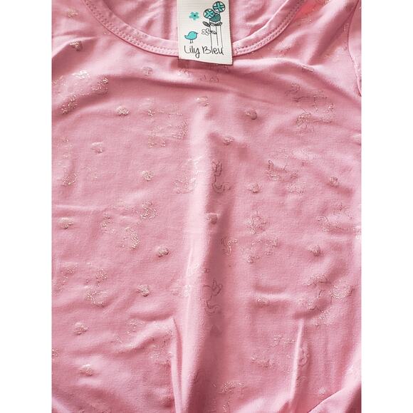 Lily Bleu Pink Unicorn Front Tie Short Sleeved Shirt - Size 3T - Picture 3 of 6